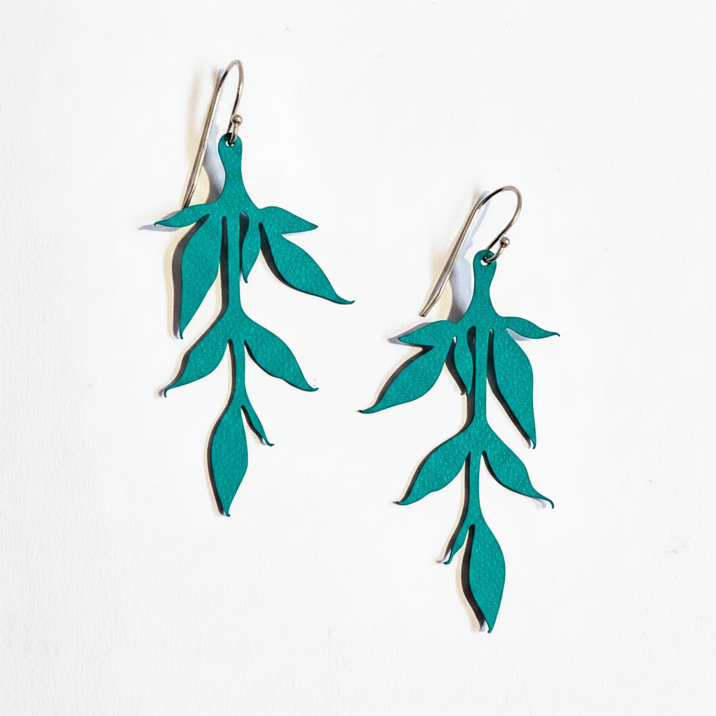 Leaf Vine Earrings in Teal