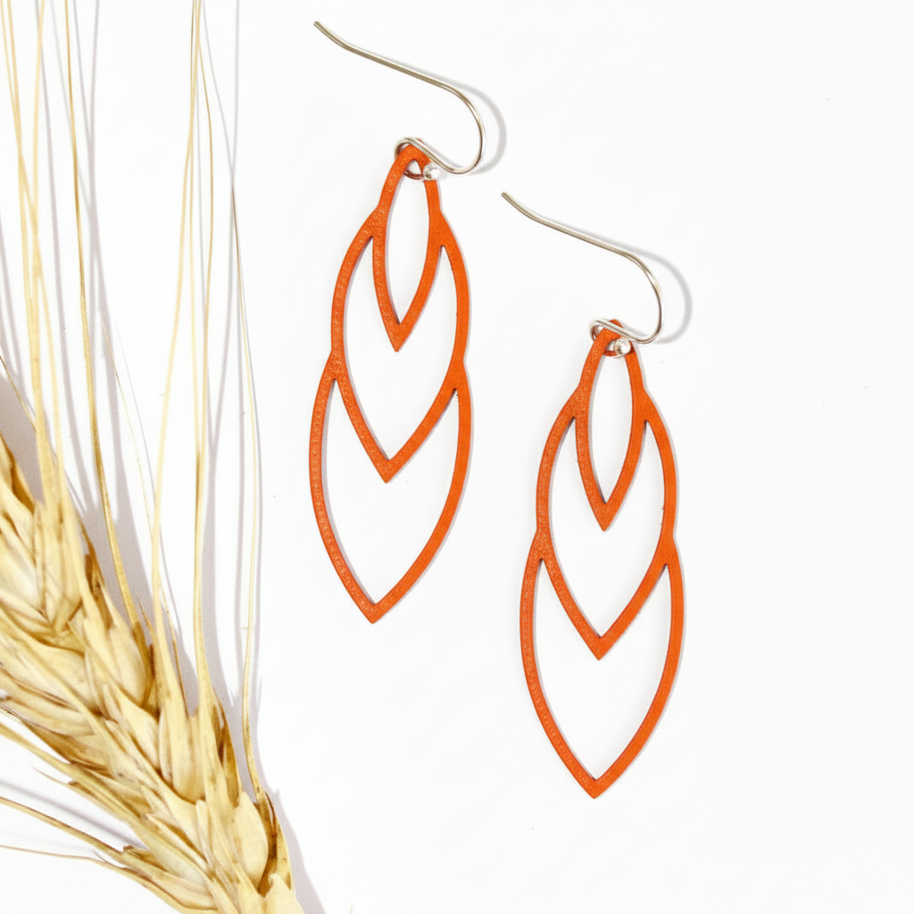 Orange Leather Leaf Earrings