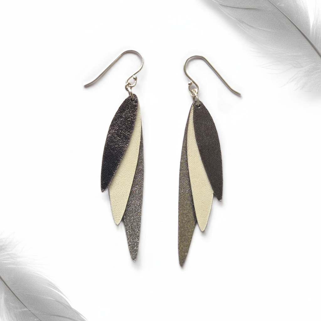 Silver Swallow Earrings with Silver Feather Corner Accents