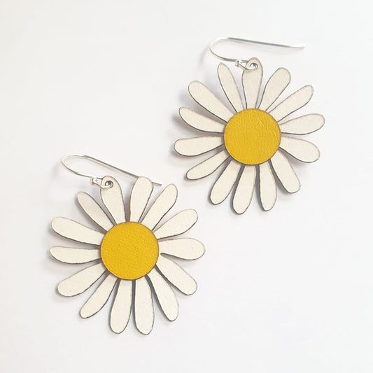 Daisy leather flower | Lightweight drop Earrings Australia