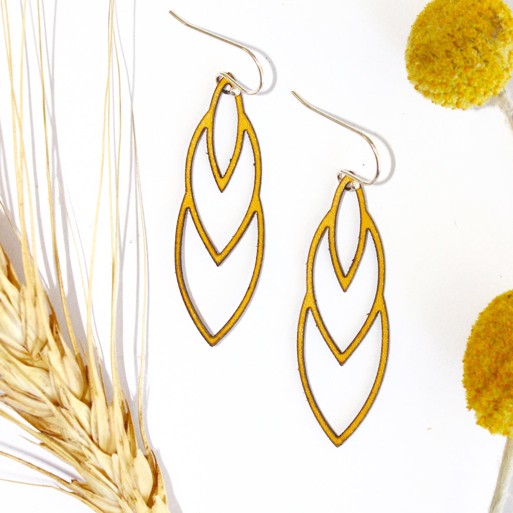 Art Deco Leather Earrings | Lightweight dangle Earrings Australia