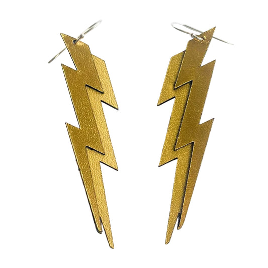 Gold Lightning Bolt Leather Earrings | Lightweight Statement Earrings Australia