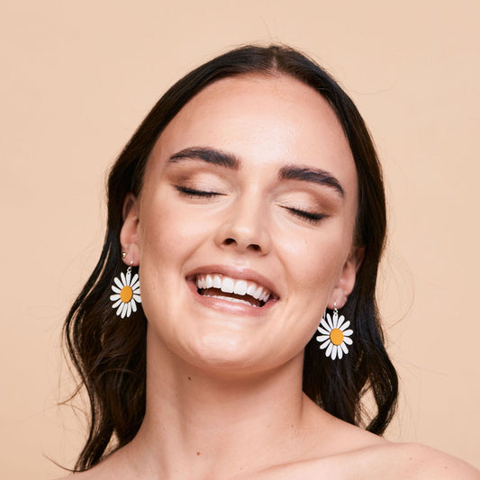 Daisy leather flower | Lightweight drop Earrings Australia