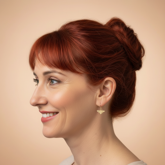 Bee Earring Side Model Red Hair