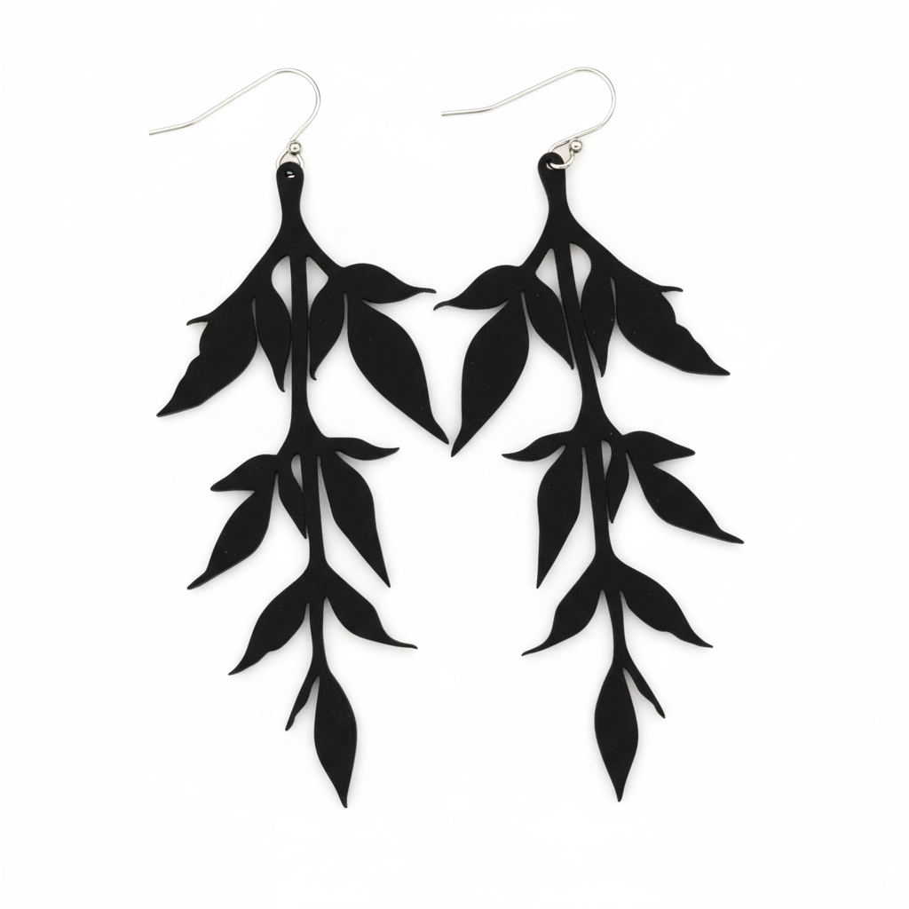Black leaf vine earrings