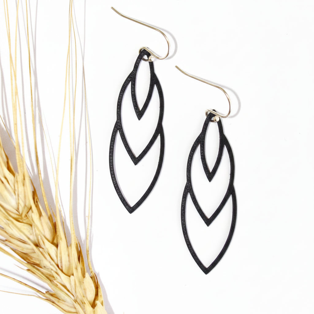 Black Leather Leaf Earrings