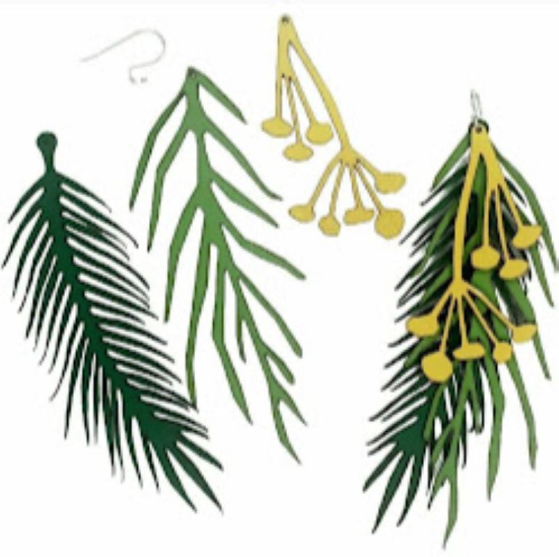 Botanical Wattle Layered Leather Earrings | Lightweight Earrings Australia