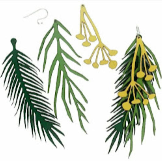 Botanical Wattle Layered Leather Earrings | Lightweight Earrings Australia