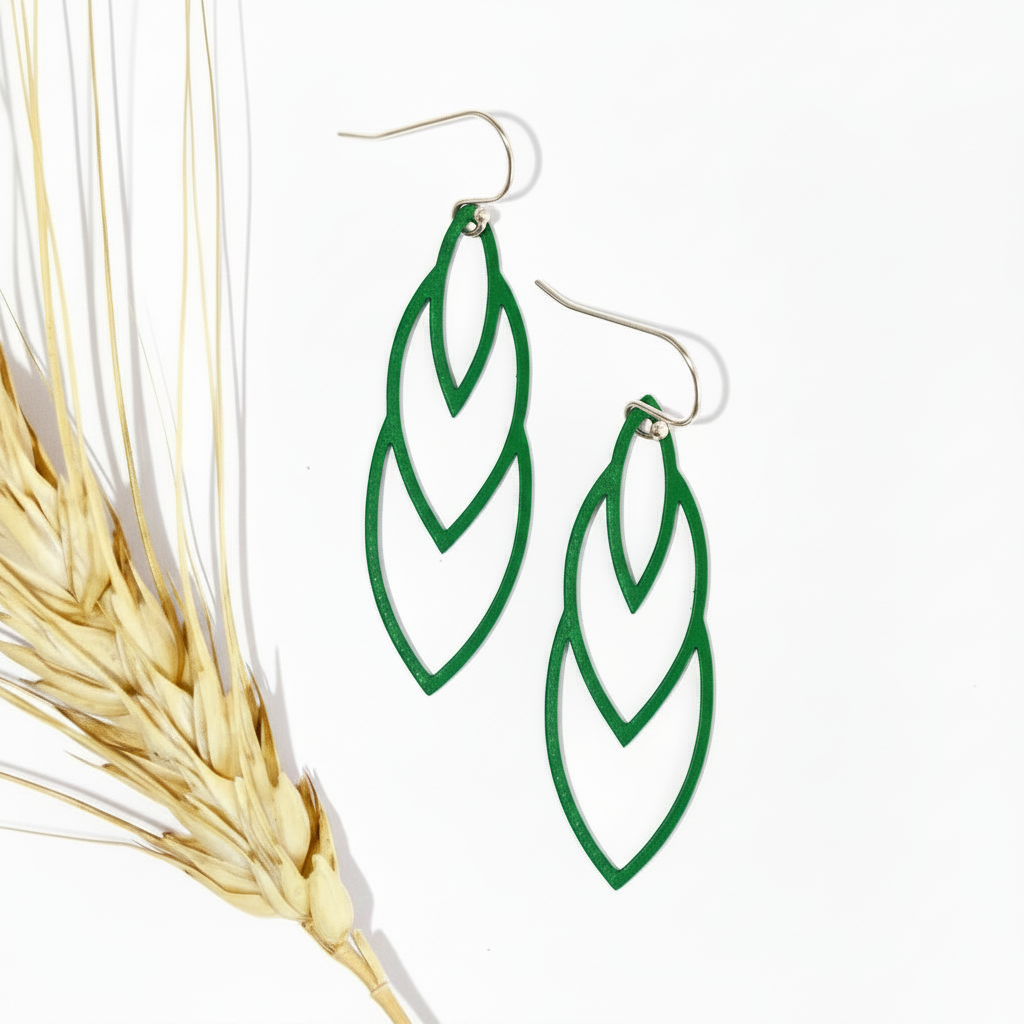 Bright Green Leather Leaf Earrings
