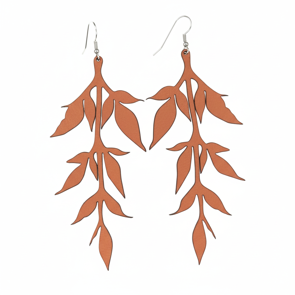Darker warm tan leaf vine earrings