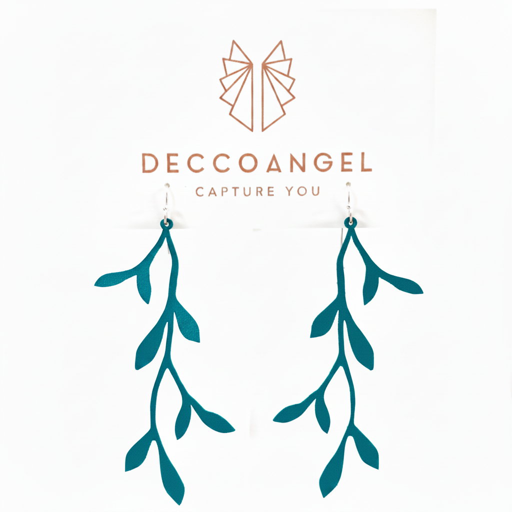 Deeper teal leaf vine earrings #2598AD