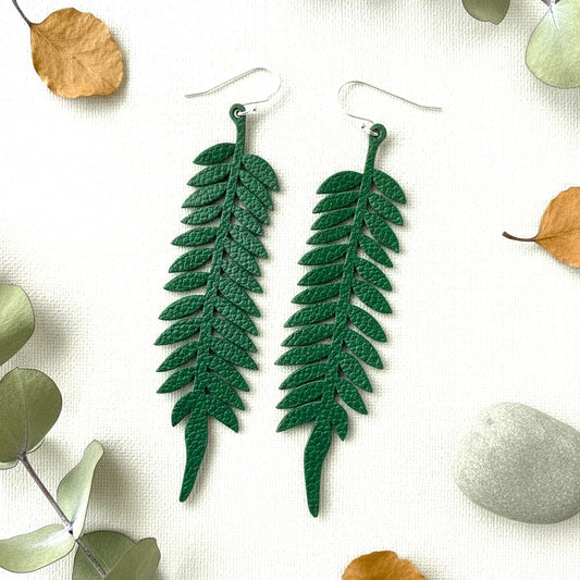 Fern Leaf Leather Earrings | Lightweight Drop Earrings Australia