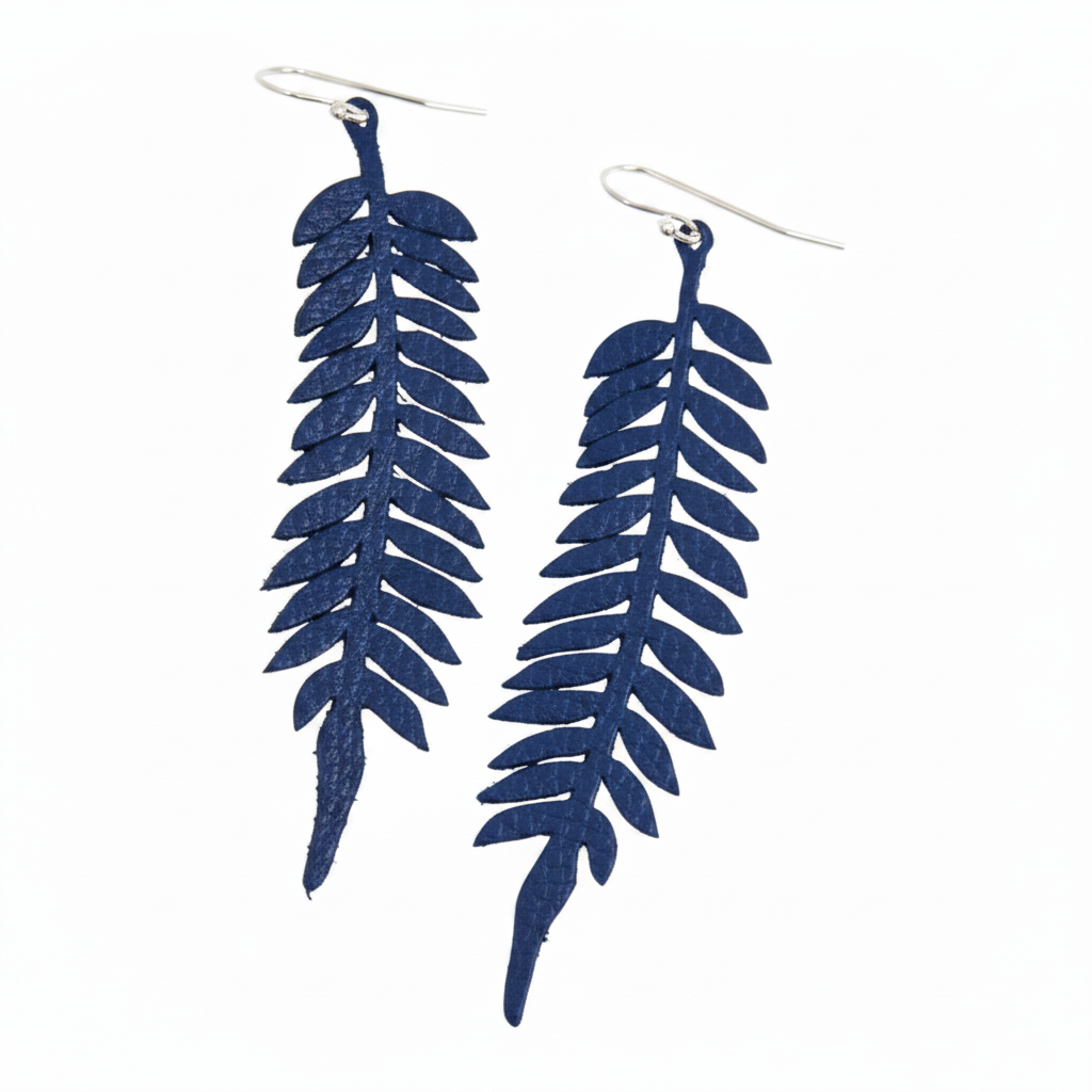 Fern Earrings - Royal Blue #2A21A6 with Leather Texture