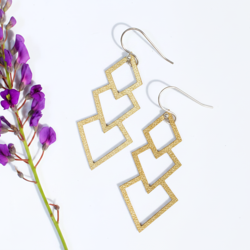Gold Geometric Leather Earrings