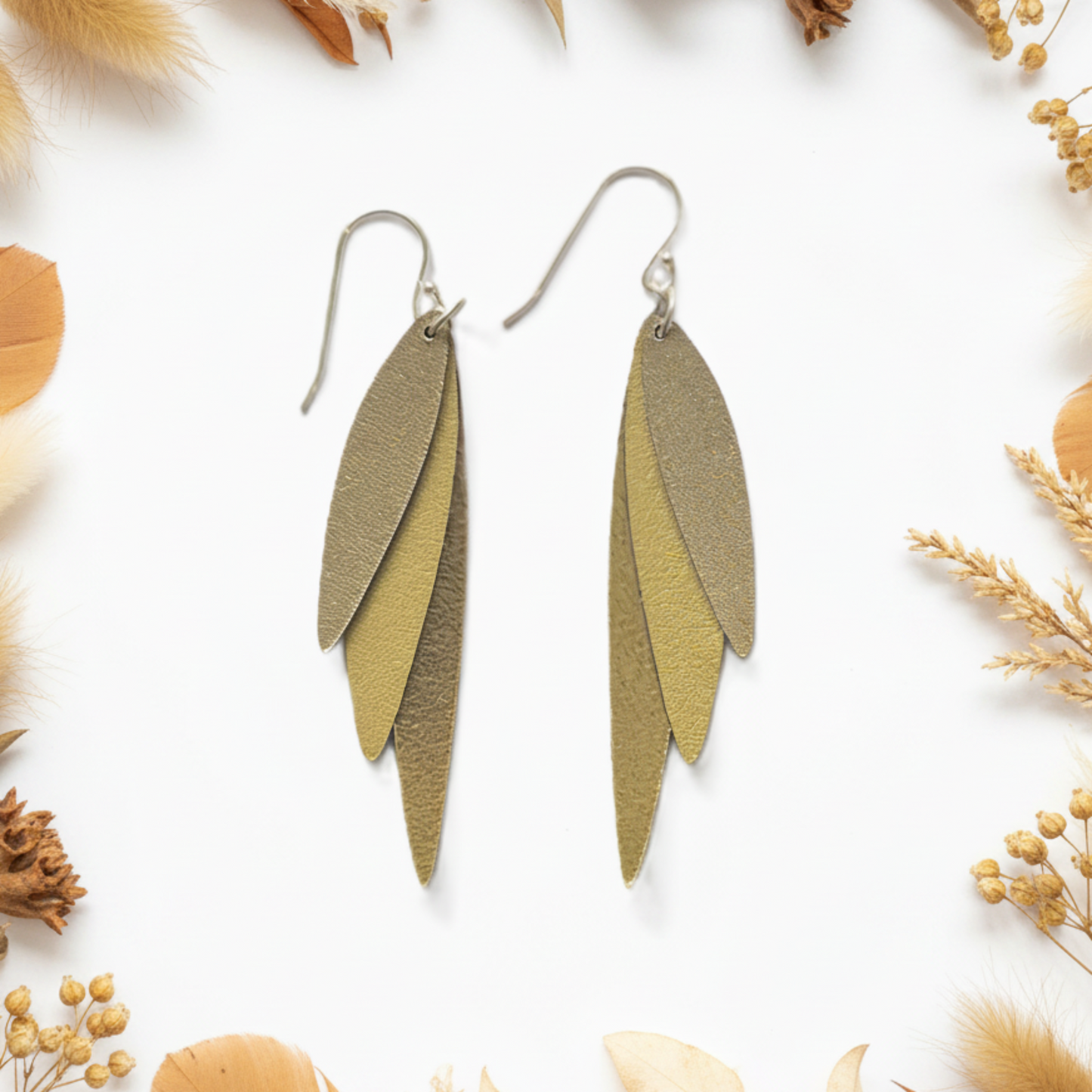 Gold Swallow Earrings with Golden Natural Edge Background