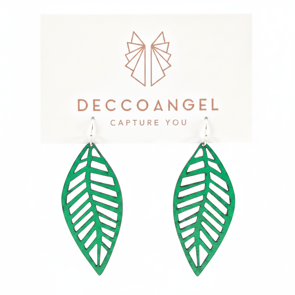 Green Leaf Earrings Matched Background