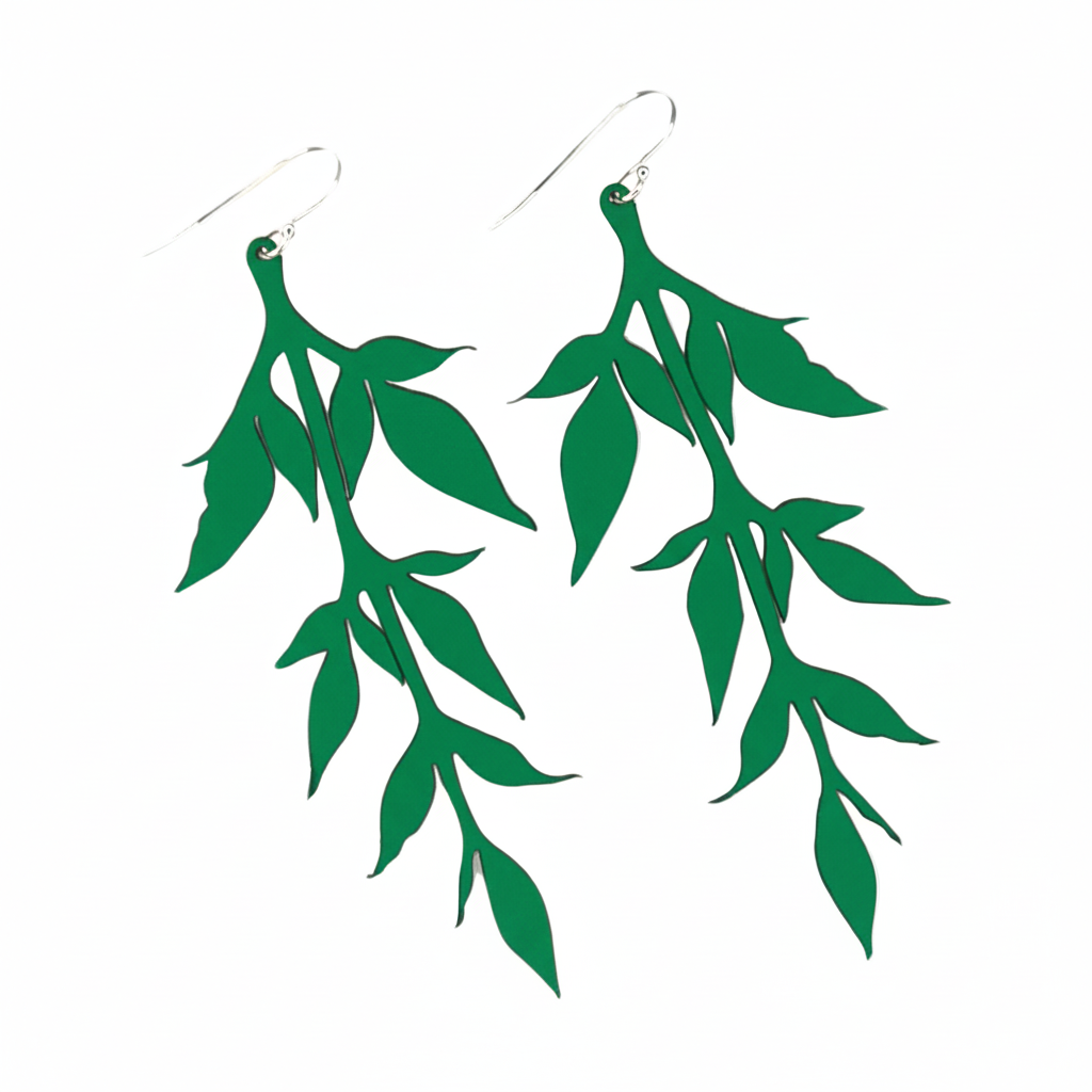 Green leaf vine earrings