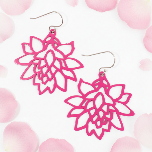 Hot pink flower earrings with pretty petals