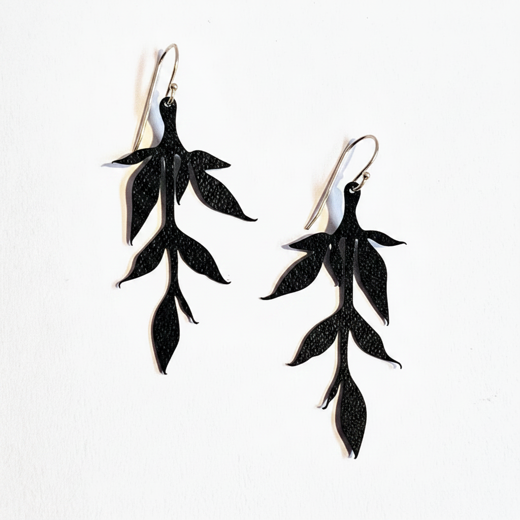 Leaf Vine Earrings - Black