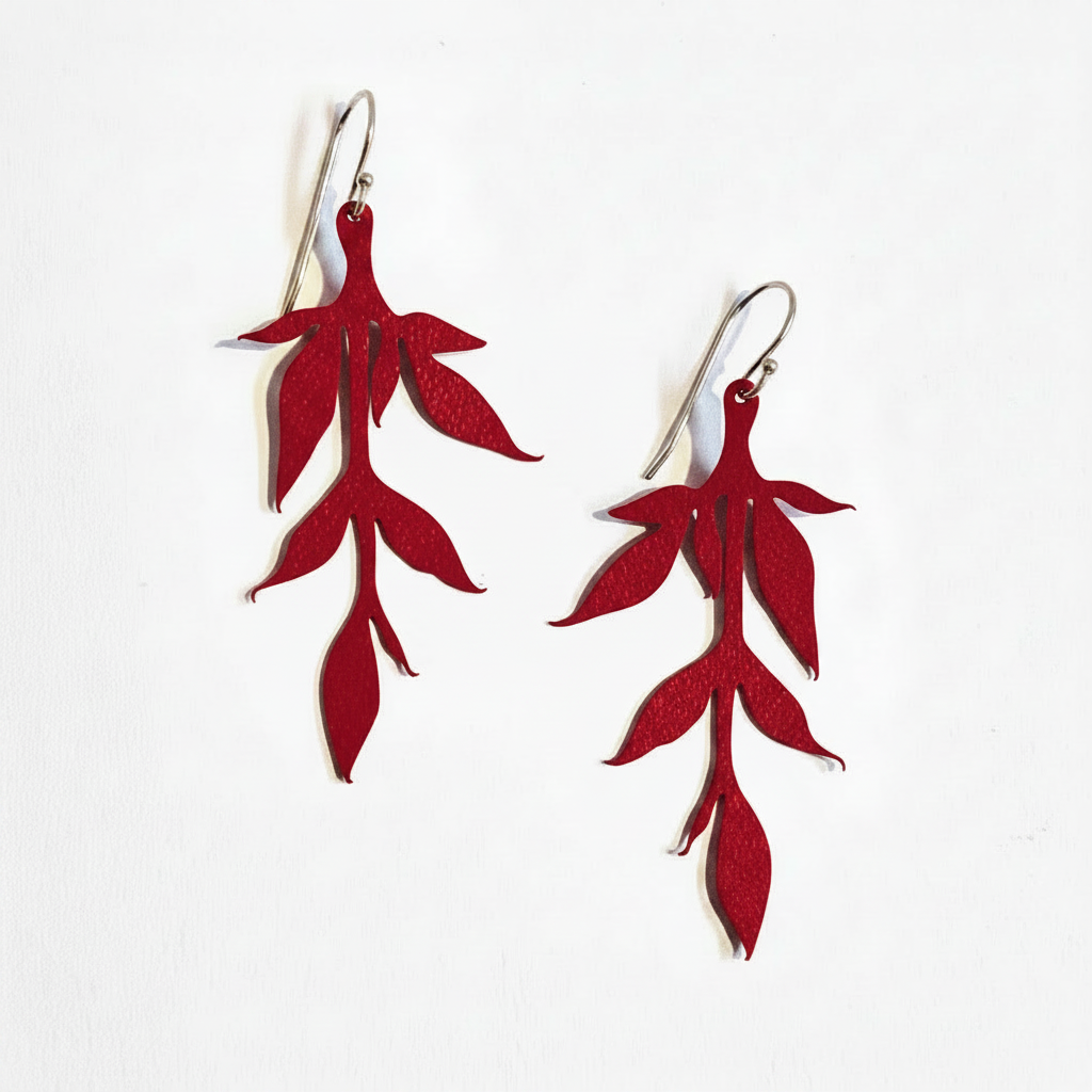 Leaf Vine Earrings in Dark Red #C81E1E
