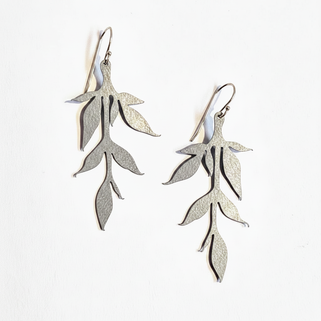 Leaf Vine Earrings in Silver/Light Grey #D3D3D3