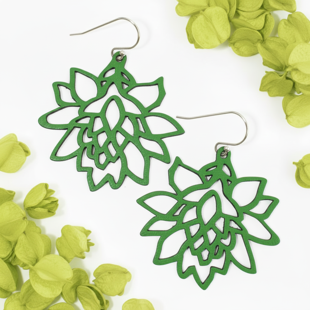 Lighter green earrings with soft lime petals
