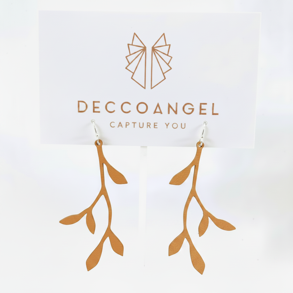 Matching tan leaf vine earrings