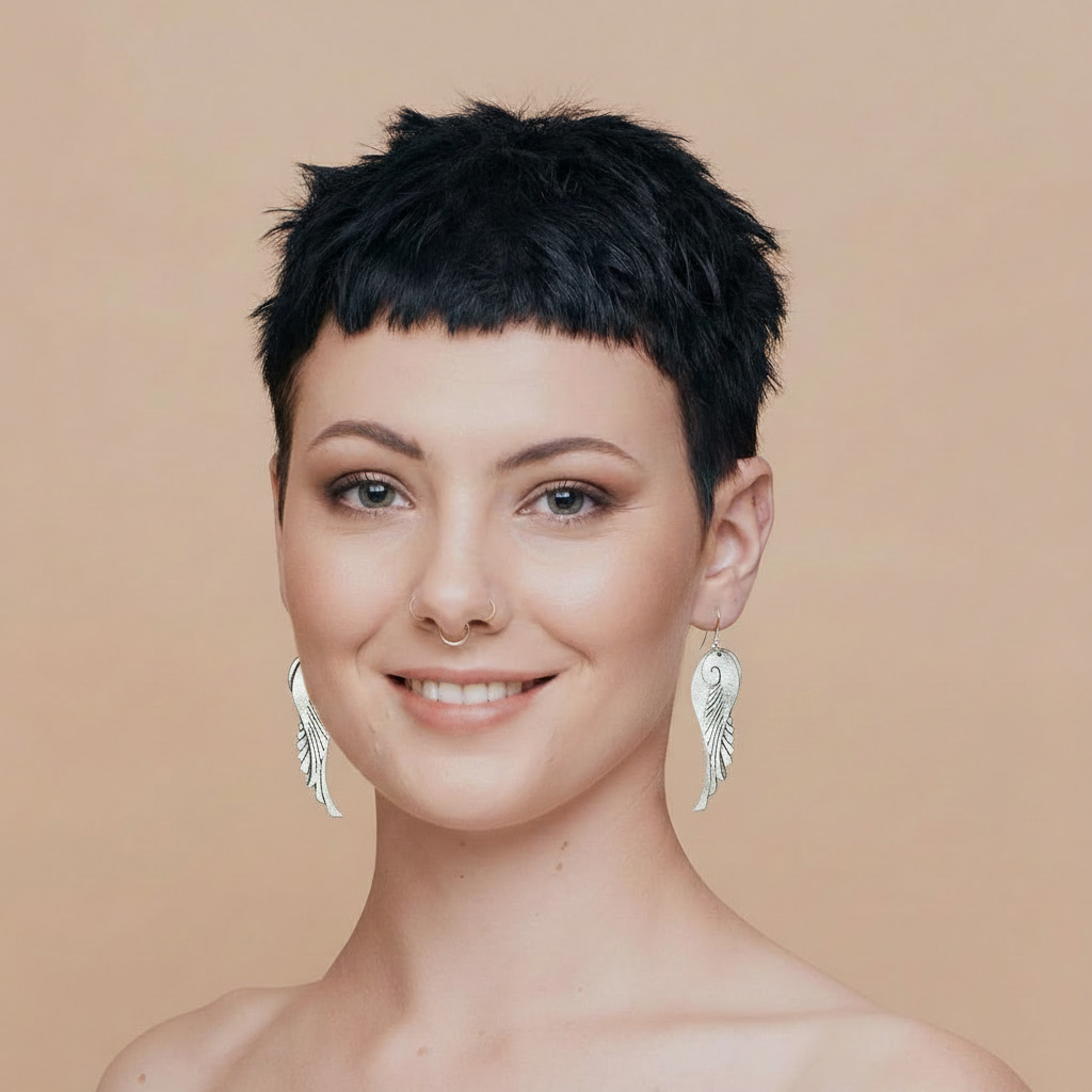 Model with Exact Silver Angel Wing Earrings - Smaller