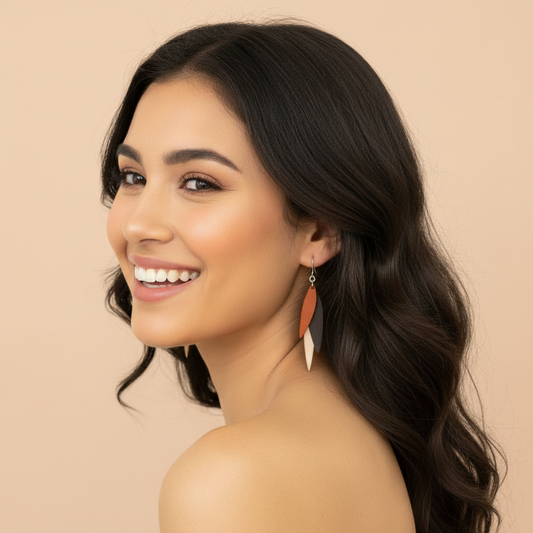Model with peachy background