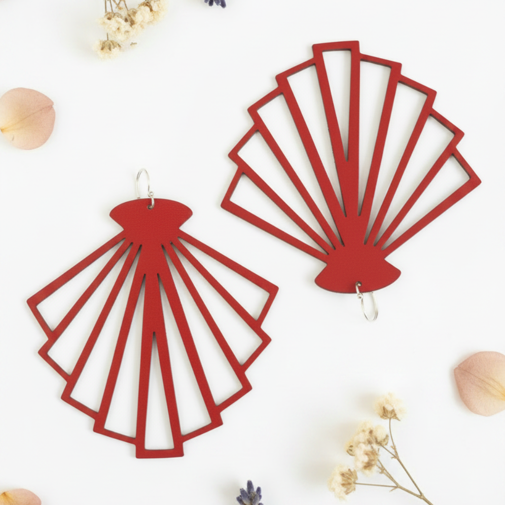 Red Fan Earrings Natural Petals