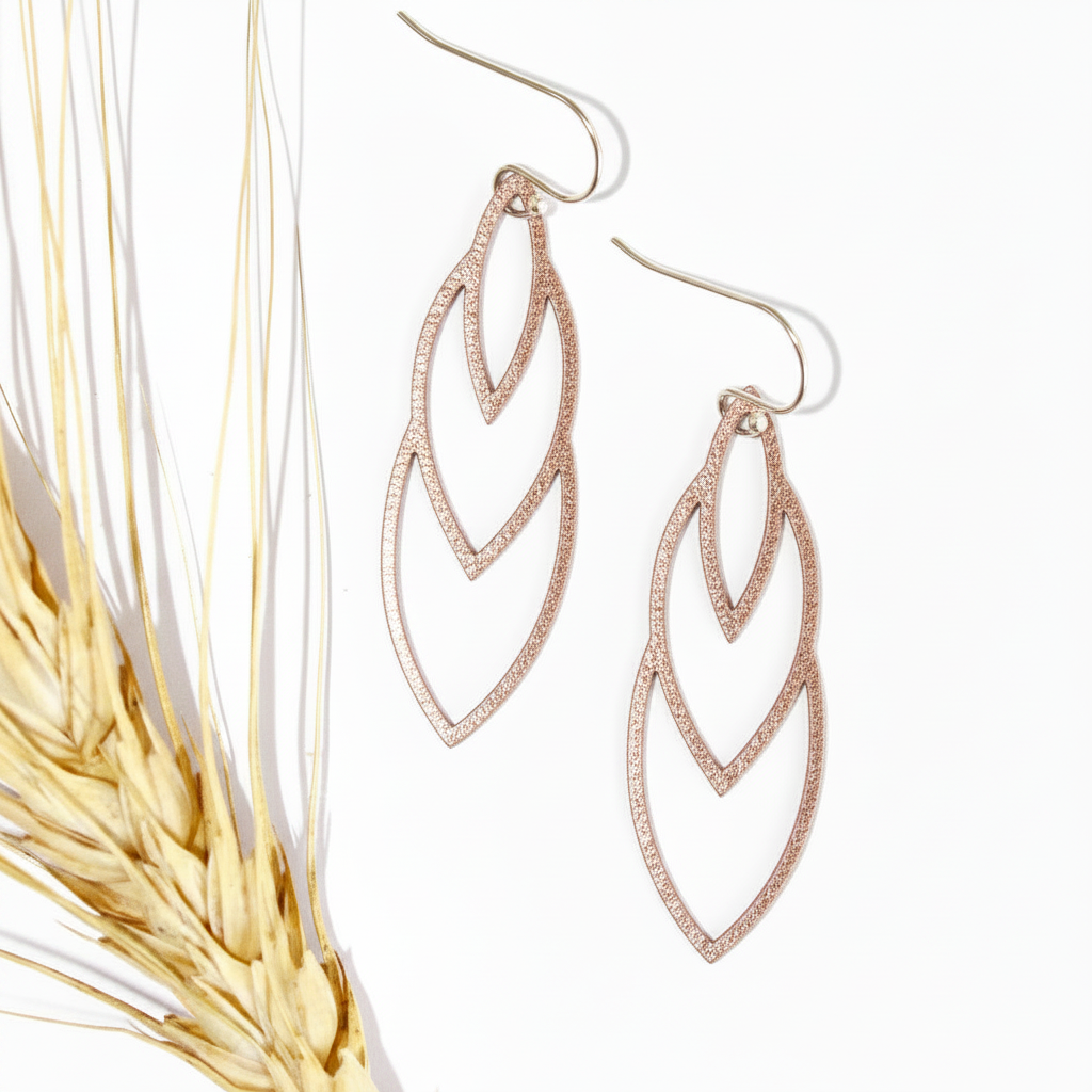 Rose Gold Leather Leaf Earrings