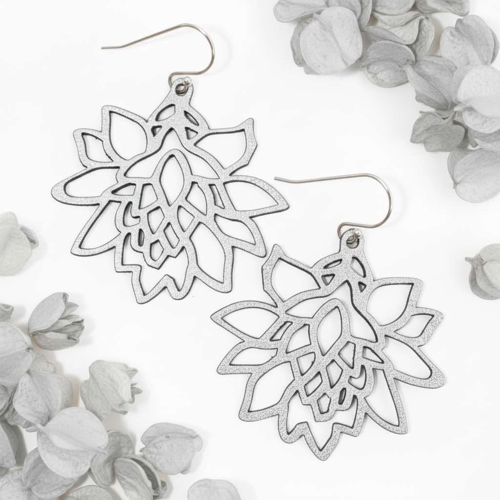 Silver flower earrings with grey petals