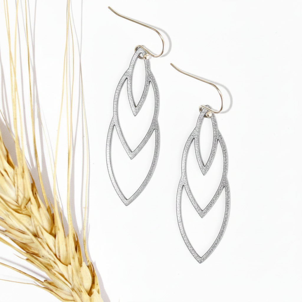 Silver Leather Leaf Earrings