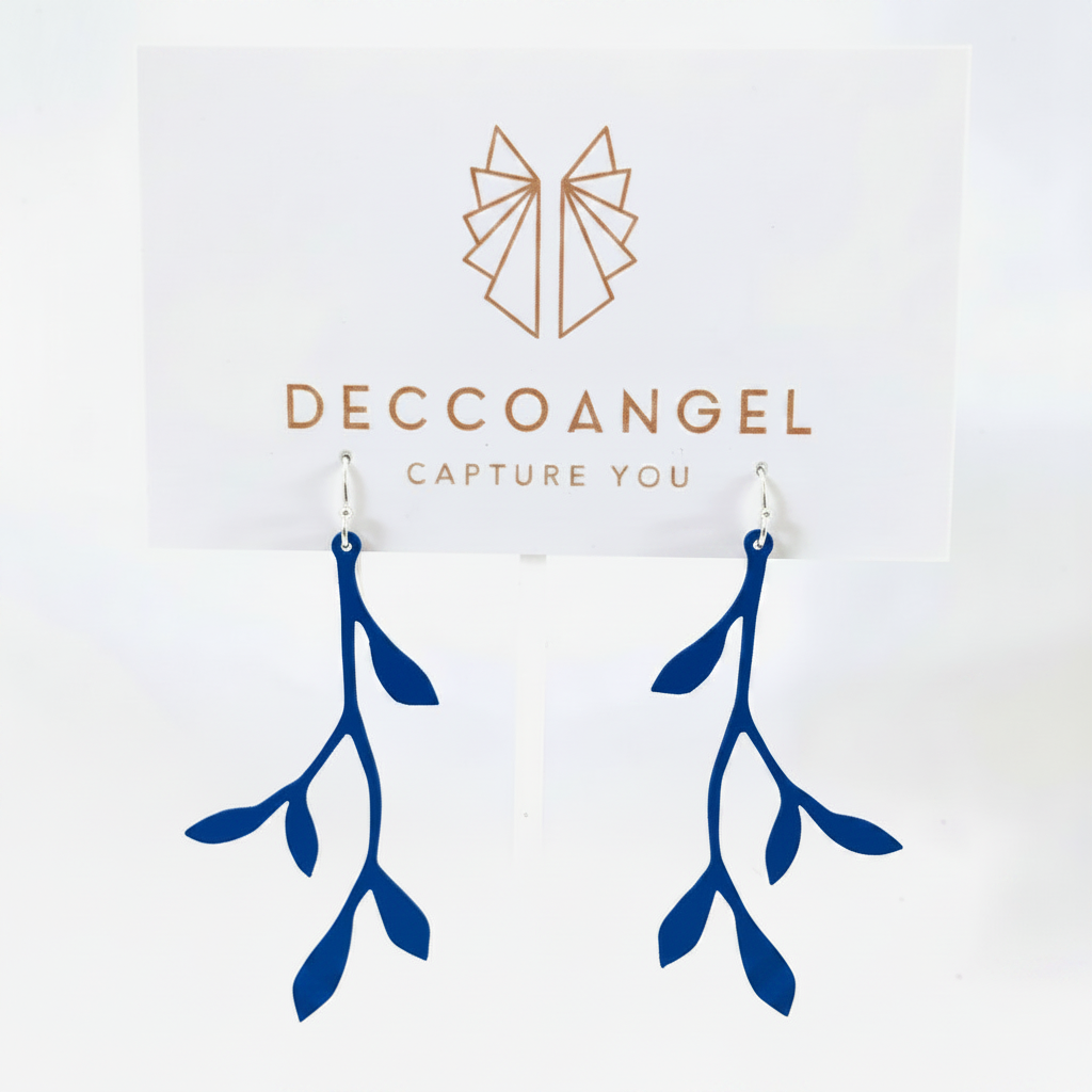 Small brighter navy leaf vine earrings