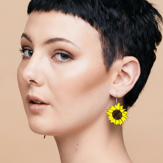 Sunflower Earring Model Photo - Smaller