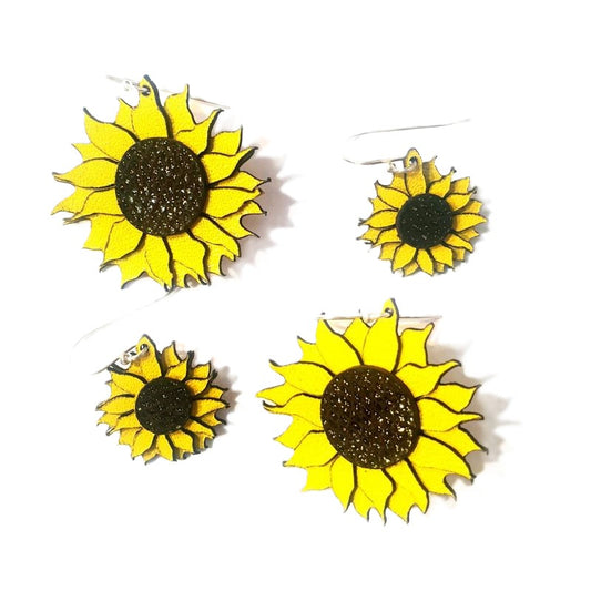 Sunflower Kangaroo Leather Earrings – Handmade, Lightweight