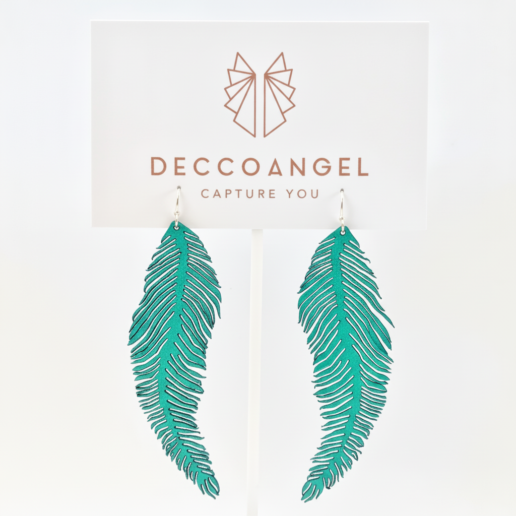 Teal feather earrings