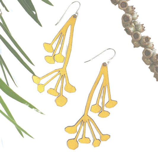 Wattle design leather earrings // lightweight laser cut