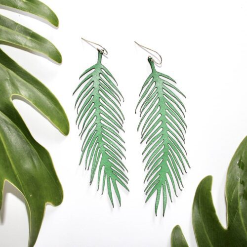 Palm Frond leather earrings //  lightweight laser cut kangaroo leather, solid sterling silver hook